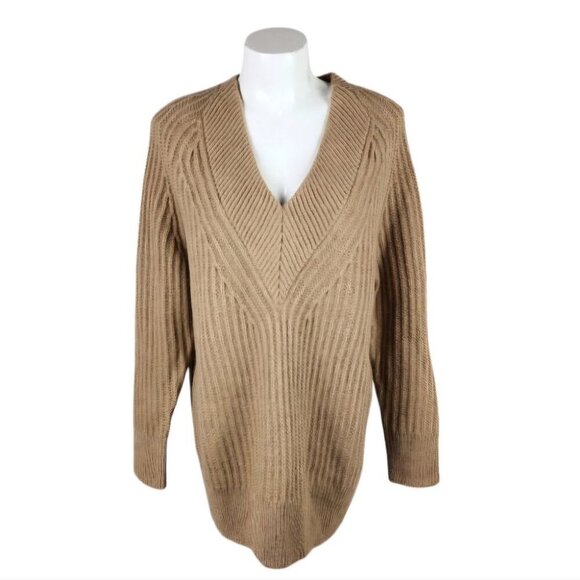 Banana Republic Deep V Neck Textured Pullover Wool Alpaca Sweater Camel Small - Picture 1 of 12